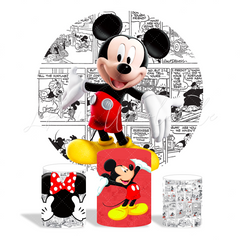 Comic Mickey Theme Birthday Party Round Backdrop Cover Plinth Cylinder Pedestal Cover