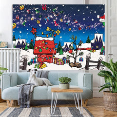 Lofaris Comic Xmas Red House Snowy Night Birthday Backdrop