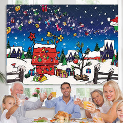 Lofaris Comic Xmas Red House Snowy Night Birthday Backdrop