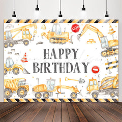 Lofaris Construction Style White Birthday Backdrop For Boys