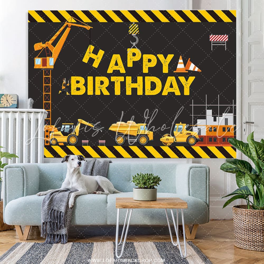 Lofaris Construction Theme Dump Truck Boys Birthday Backdrop