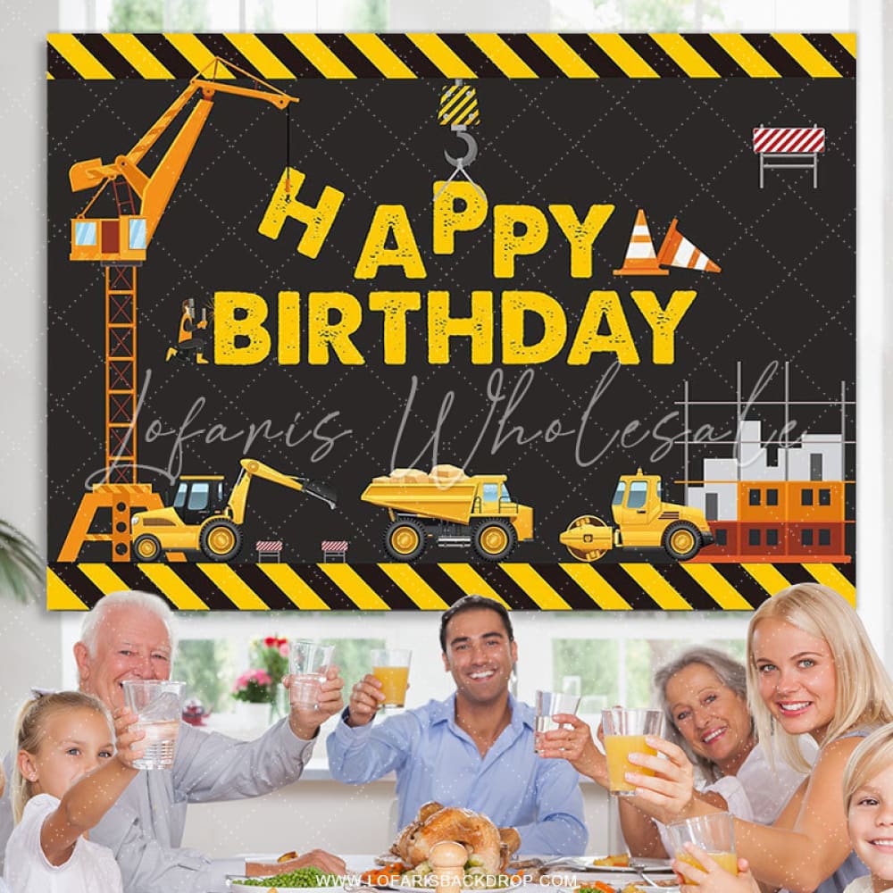 Lofaris Construction Theme Dump Truck Boys Birthday Backdrop