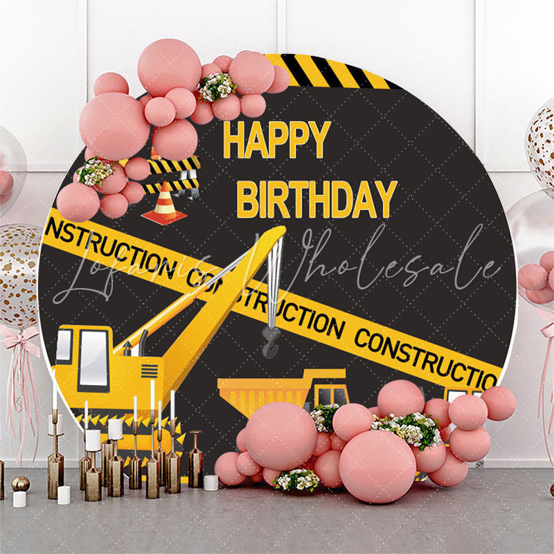 Lofaris Construction Truck Happy Birthday Round Backdrop
