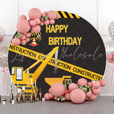 Lofaris Construction Truck Happy Birthday Round Backdrop