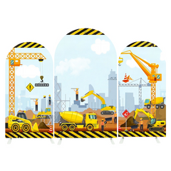 Construction Vehicles Arch Backdrop Wall Cloth Cover For Birthday Baby Shower Party