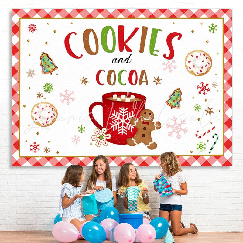 Lofaris Cookies and Cocoa Gingerbread Snowflake Backdrop for Party