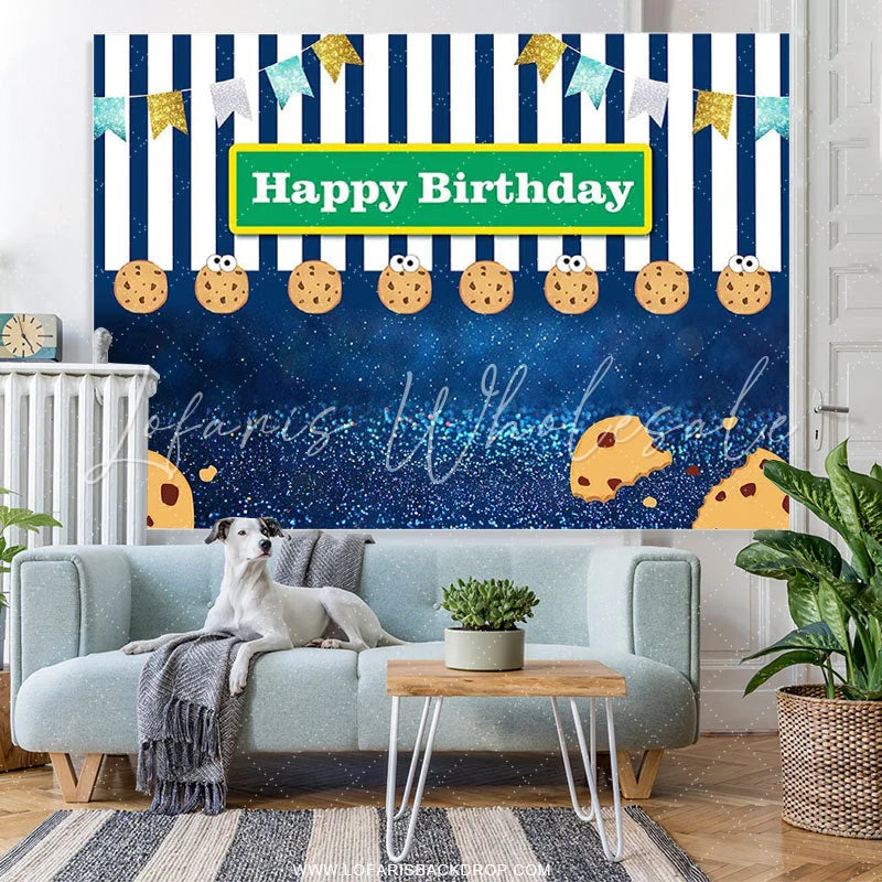Lofaris Cookies And Glitter Navy Blue Backdrop For Birthday