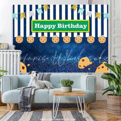 Lofaris Cookies And Glitter Navy Blue Backdrop For Birthday