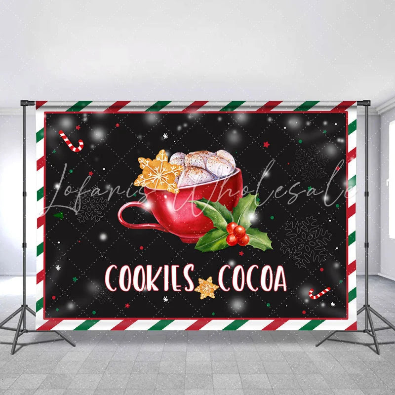 Lofaris Cookies Cocoa Red Cup Snowflake Christmas Backdrop