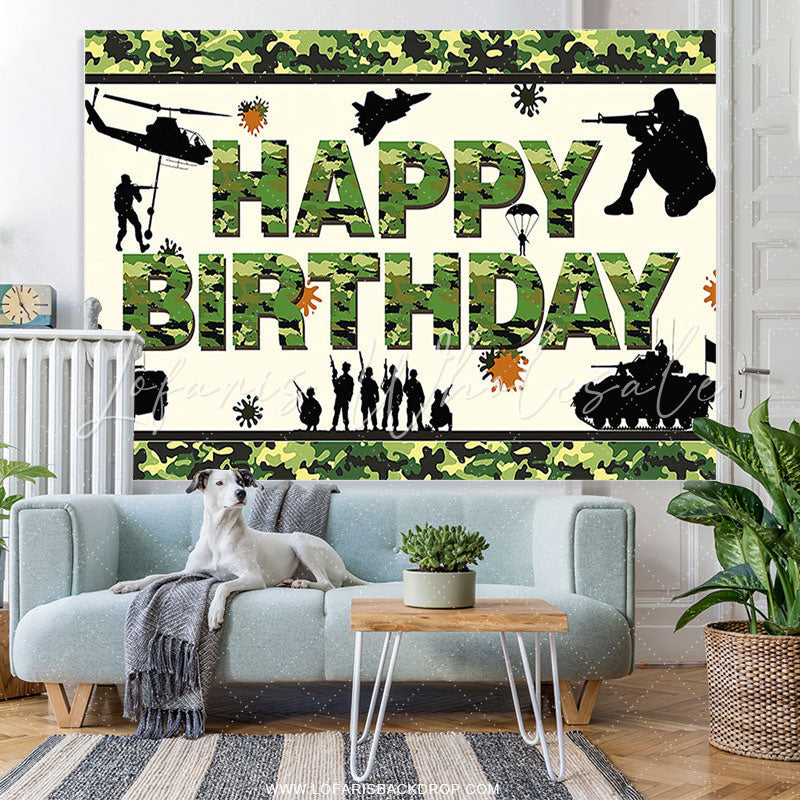 Lofaris Cool Camouflage Army Boy Happy Birthday Backdrop