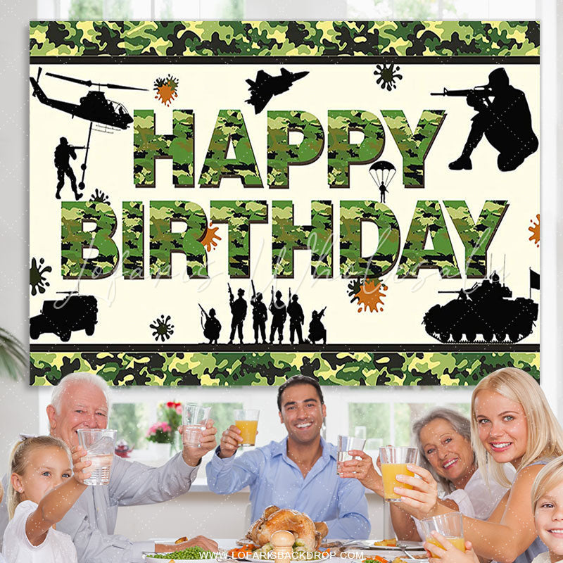 Lofaris Cool Camouflage Army Boy Happy Birthday Backdrop