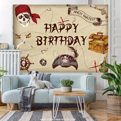 Lofaris Corsair Cartoon Ahoy Matey Happy Birthday Backdrop