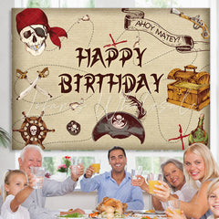 Lofaris Corsair Cartoon Ahoy Matey Happy Birthday Backdrop