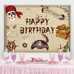 Lofaris Corsair Cartoon Ahoy Matey Happy Birthday Backdrop
