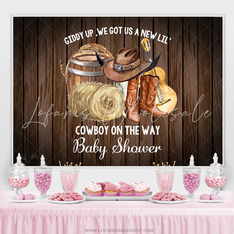 Lofaris Cow Boy Is On The Way Brown Wood Baby Shower Backdrop