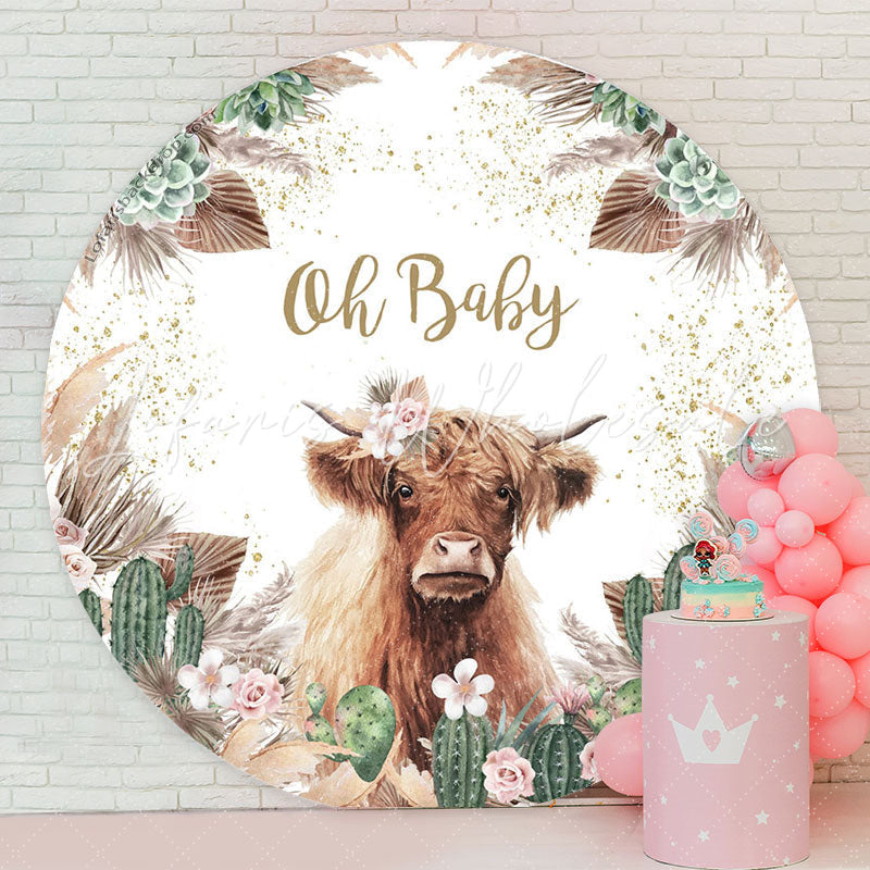 Lofaris Cow Green Cactus Plants Circle Baby Shower Backdrop