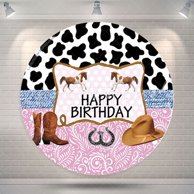 Lofaris Cowboy Horse Happy Birthday Round Backdrop Cover