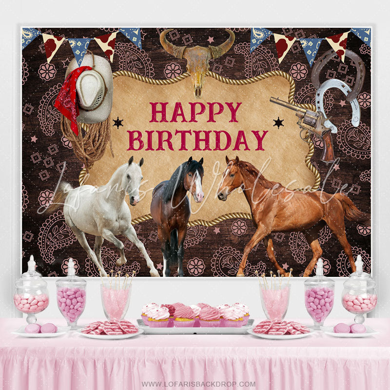 Lofaris Cowboy Horses Cool Happy Birthday Backdrop For Males