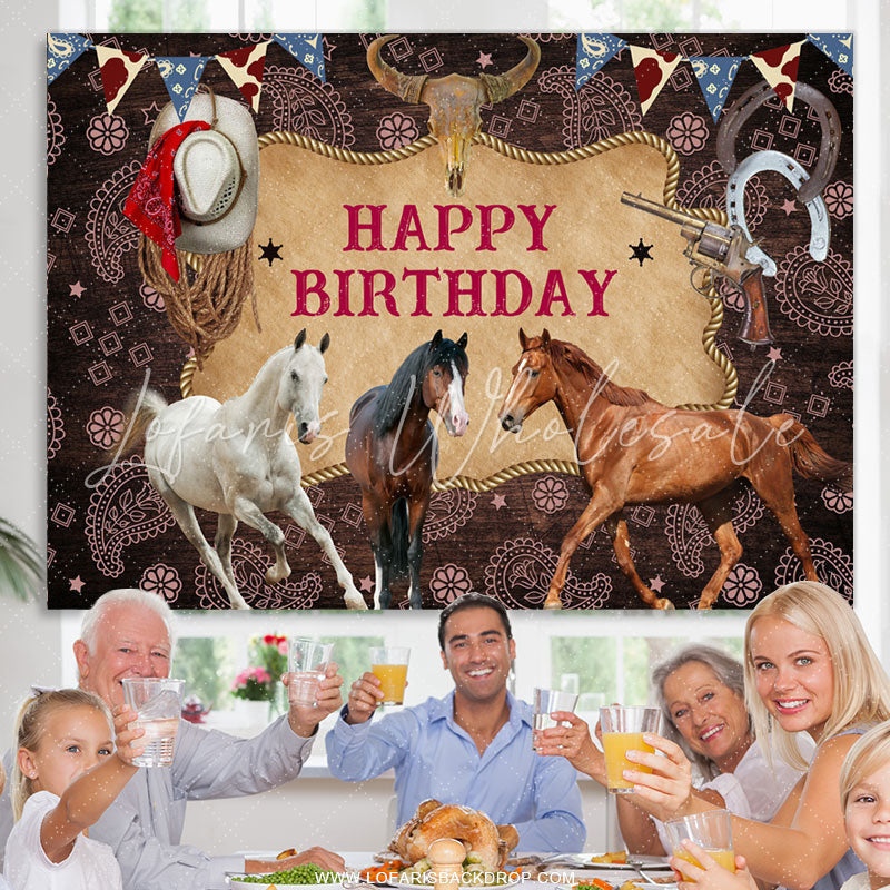 Lofaris Cowboy Horses Cool Happy Birthday Backdrop For Males