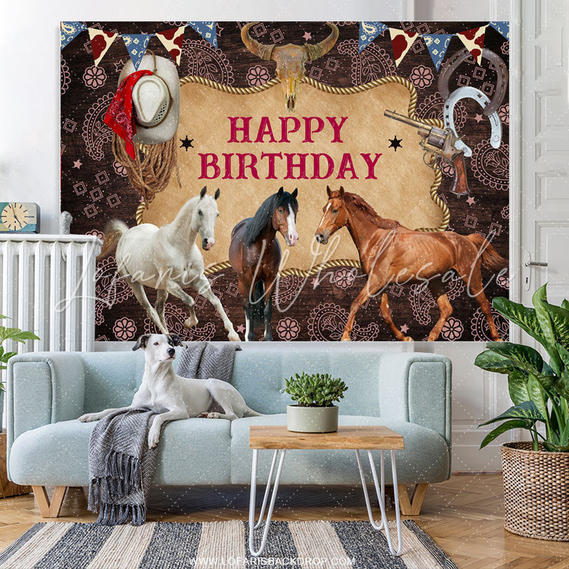 Lofaris Cowboy Horses Cool Happy Birthday Backdrop For Males