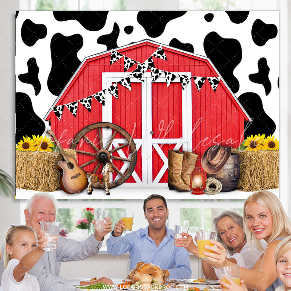Lofaris Cowboy Red Farm With Horse Sunflowers Birthday Backdrop