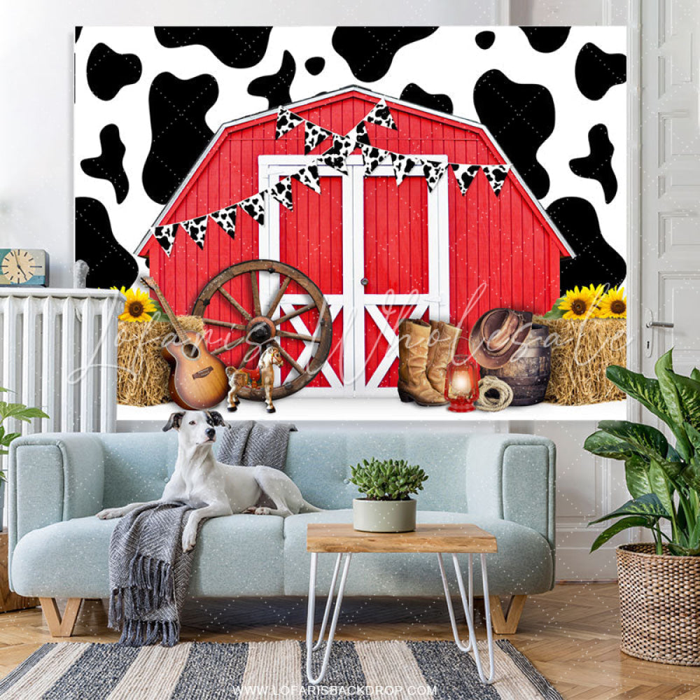 Lofaris Cowboy Red Farm With Horse Sunflowers Birthday Backdrop