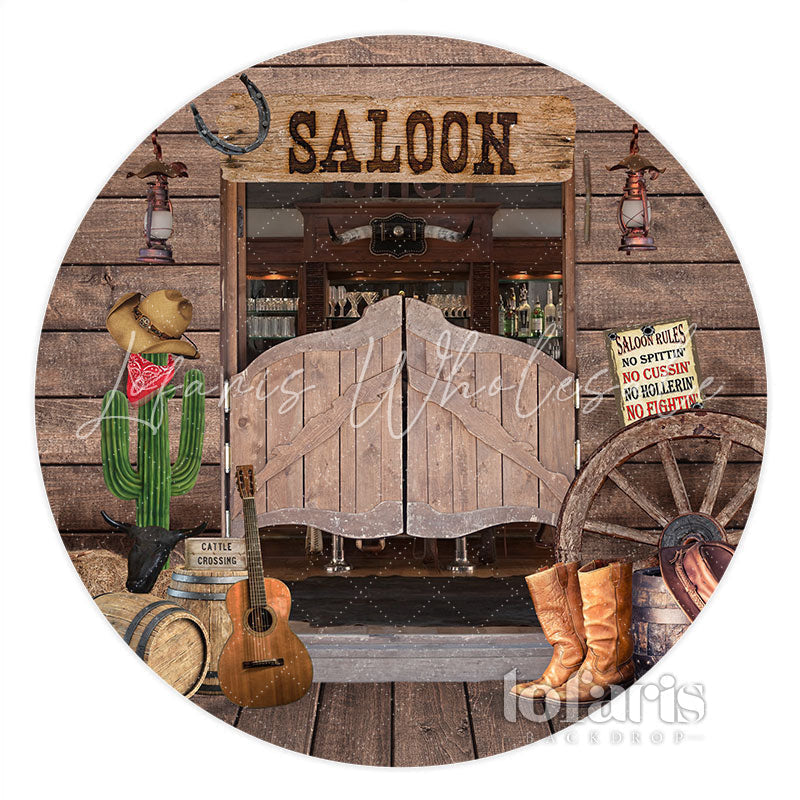 Lofaris Cowboy Saloon Bar Theme Round Wood Birthday Backdorp