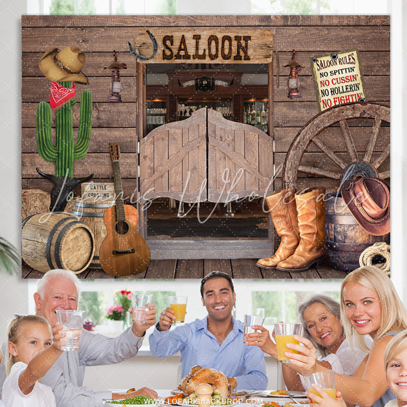 Lofaris Cowboy Saloon Bar Themed Wooden Happy Birthday Backdrop