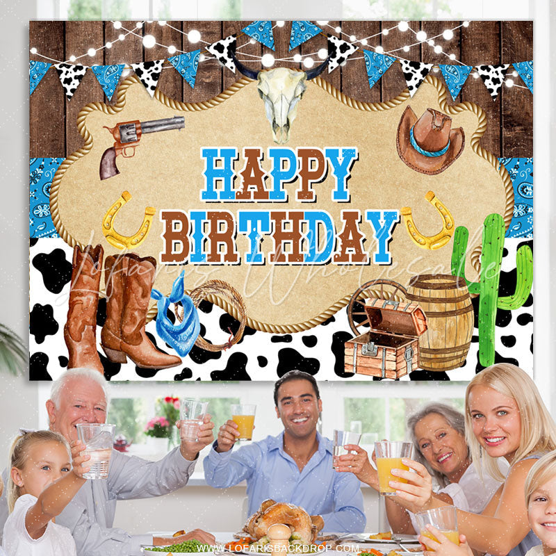 Lofaris Cowboy Treasure Blue Venture Happy Birthday Backdrop