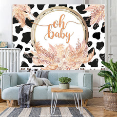 Lofaris Cows Pattern Autumn Flowers Theme Baby Shower Backdrop