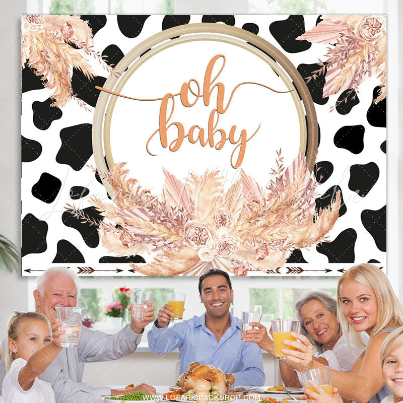 Lofaris Cows Pattern Autumn Flowers Theme Baby Shower Backdrop
