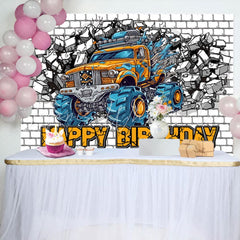 Lofaris Cracked White Brick Wall Car Boys Birthday Backdrop