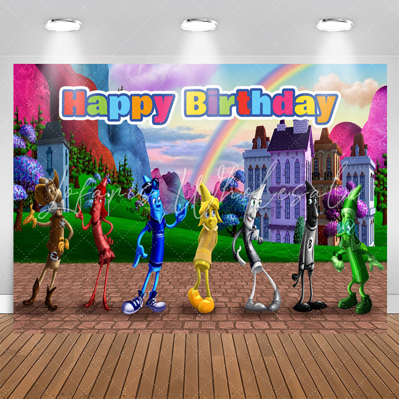 Lofaris Crayon Rainbow Cartoon Kits Happy Birthday Backdrop