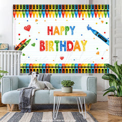 Lofaris Crayon Simple And Colorful Happy Birthday Backdrop