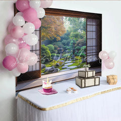 Create Japanese Zen Garden Photography Backdrop with Sliding Doors Peaceful Nature Scene for Studio Portrait