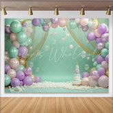 Create Pastel Balloon Birthday Backdrop with Cake Smash Decor Mint Green Party Background for First Birthday Photoshoot