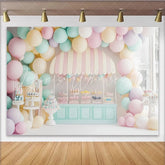 Create Pastel Balloon Dessert Cart Birthday Backdrop Whimsical Party Decor for Cake Smash Photoshoot