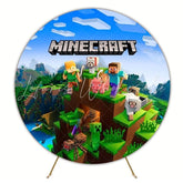 Creative Minecraft Round Backdrop For Gamer Kids Party Celebration