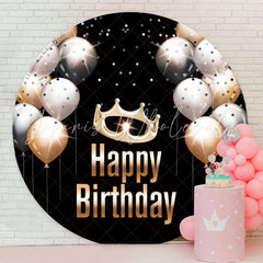 Lofaris Crown Balloon Black Birthday Party Round Backdrop