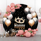 Lofaris Crown Balloon Black Birthday Party Round Backdrop