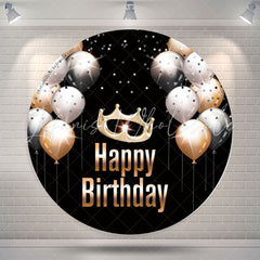 Lofaris Crown Balloon Black Birthday Party Round Backdrop