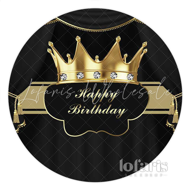 Lofaris Crown Black Gold Diamond Round Birthday Backdrop