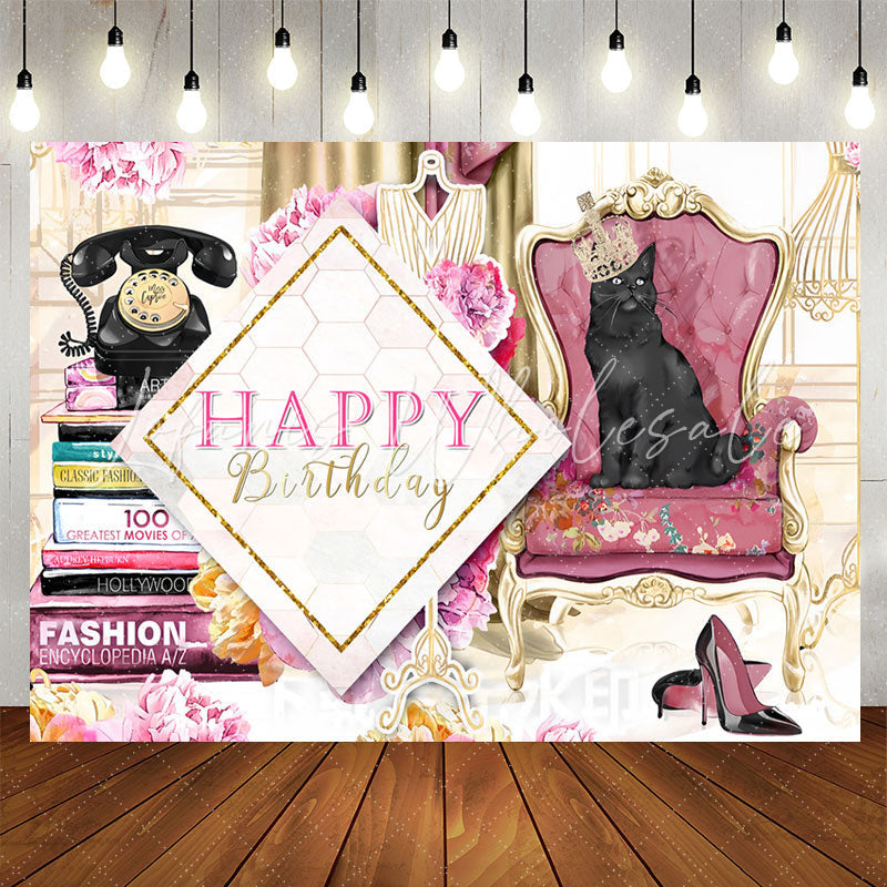 Lofaris Crown Cats Books Floral Birthday Backdrop For Women