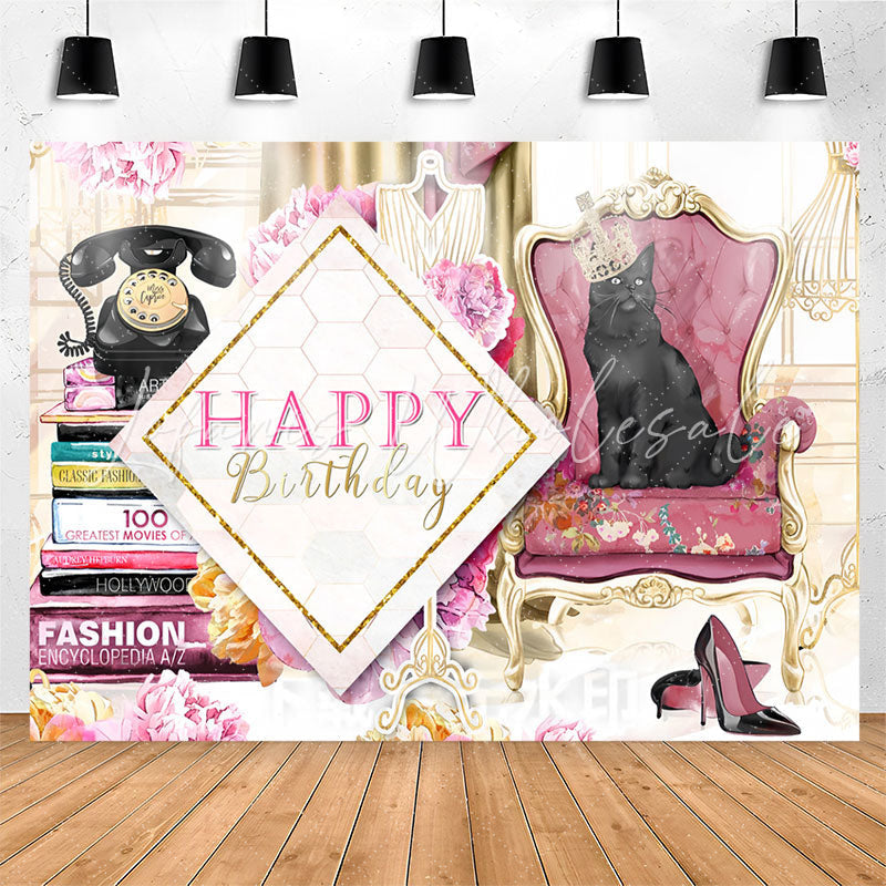Lofaris Crown Cats Books Floral Birthday Backdrop For Women