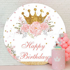 Lofaris Crown Glitter Pink Rose Birthday Backdrop For Girls