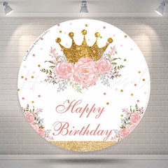 Lofaris Crown Glitter Pink Rose Birthday Backdrop For Girls