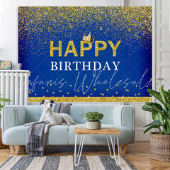 Lofaris Crown Happy Birthday Royal Blue Gold Glitter Backdrop for Men