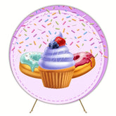 Cupcake And Candy Sweet Round Backdrop For Dessert Party Theme