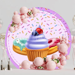 Cupcake And Candy Sweet Round Backdrop For Dessert Party Theme