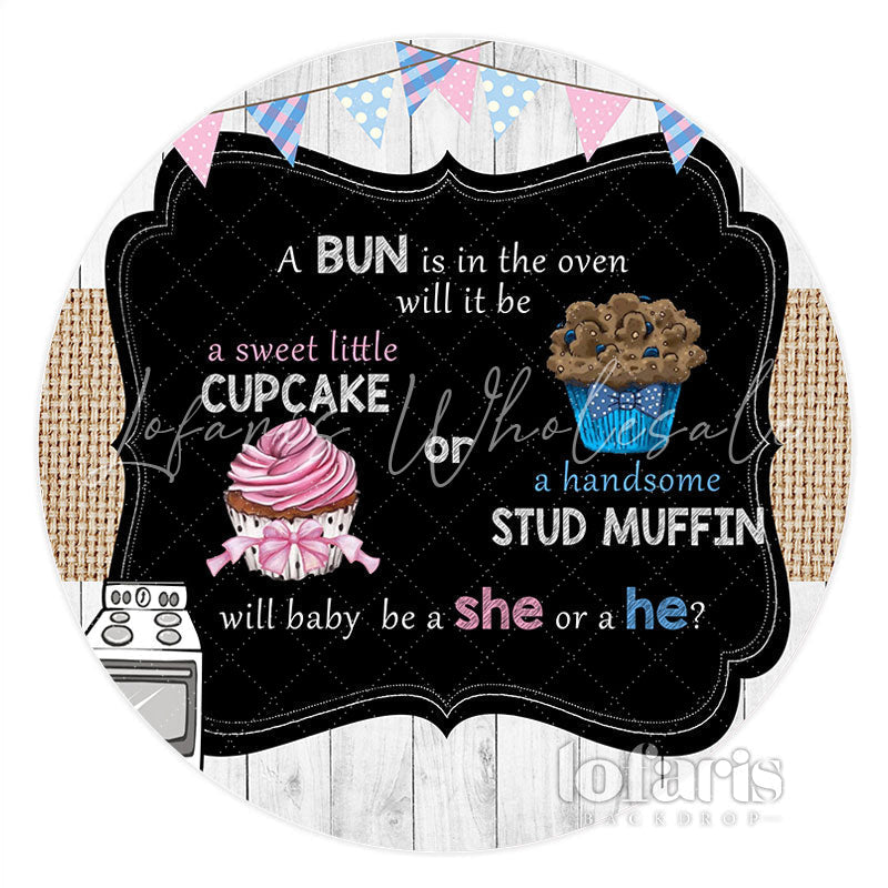 Lofaris Cupcake Or Stud Muffin Circle Baby Shower Backdrop